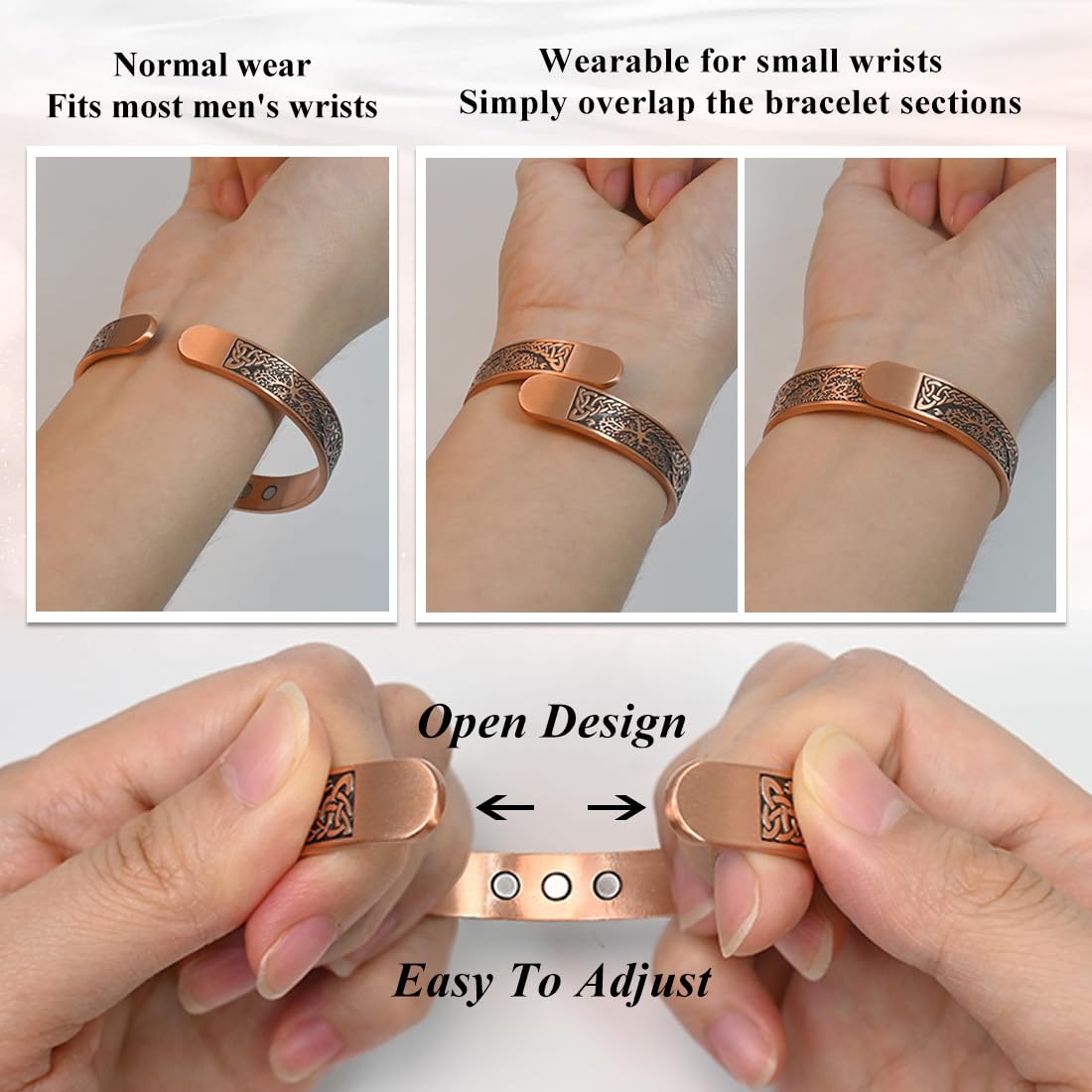 Vicmag Copper Magnetic Bracelet for Women and Men Ultra Strength Magnets 99.9% Pure Copper Strong Magnets Jewelry Gift Adjustable Length(Flower)