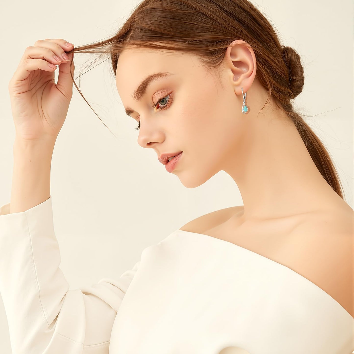 Gemsme Blue Larimar Dangle Earrings - 925 Sterling Silver Hypoallergenic Teardrop Drop Leverback Earrings Jewelry for Women