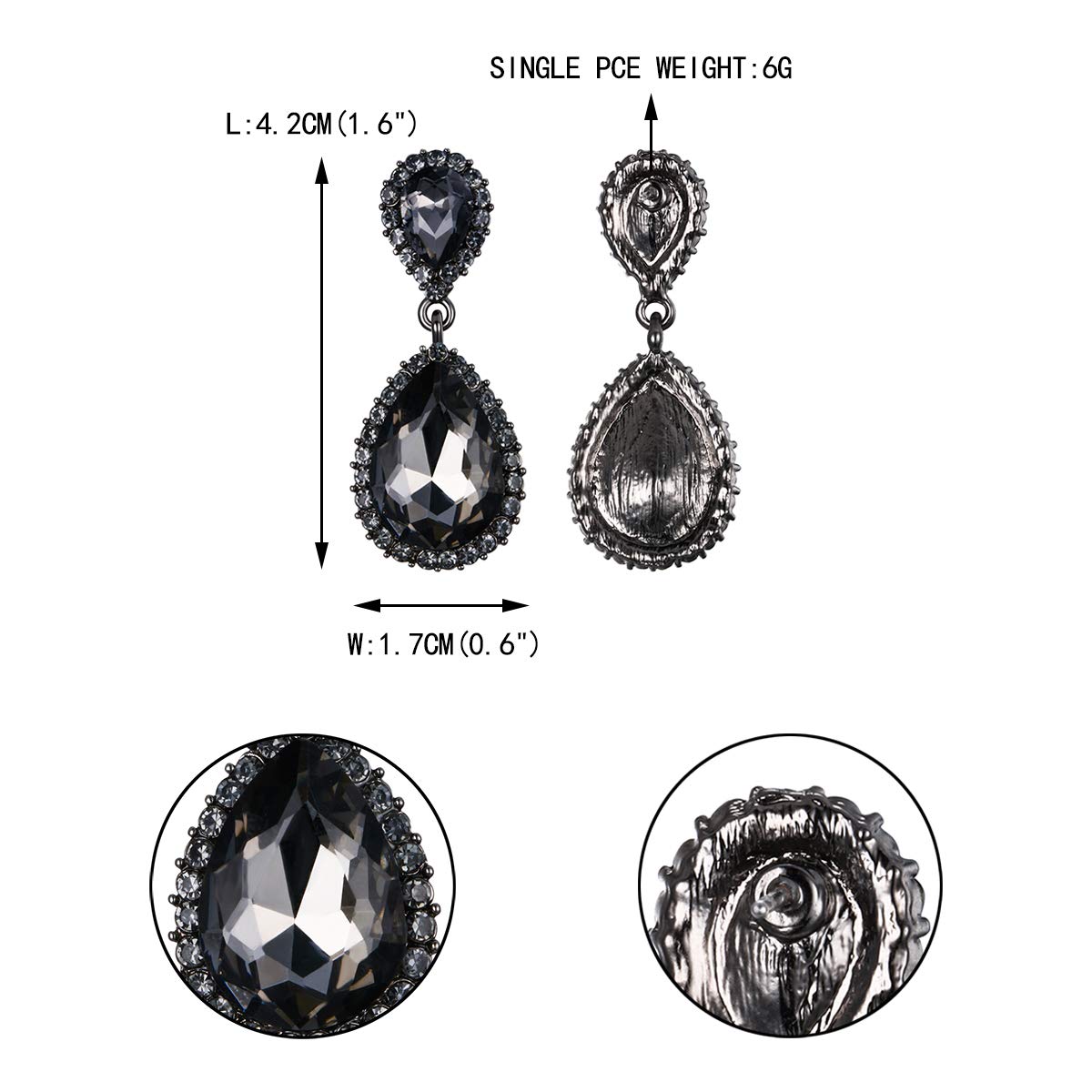 EVER FAITH Women's Rhinestone Crystal Elegant Bridal Waterdrop Pierced Dangle Earrings Grey Black-Tone