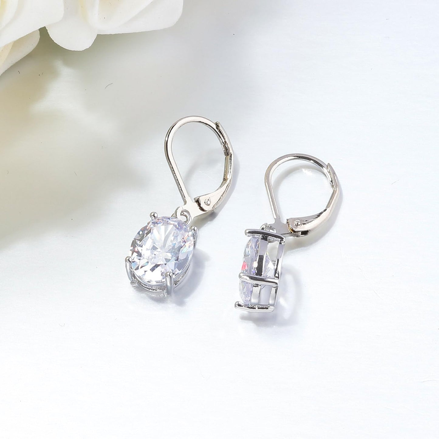 CiNily Cut-Oval Leverback Dangle Earrings for Women Hypoallergenic 14k White Gold Plated Hanging Lever Earrings Lightweight Summer Drop Earrings Jewelry