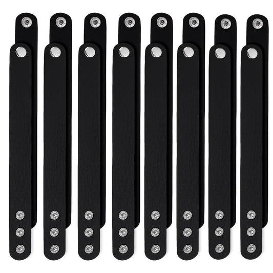 AHANDMAKER 12Pcs Plain Punk Leather Bracelets, Black Snap Bracelets, Blank PU Leather Cuff Wristband DIY Craft Wristbands for DIY Craft Jewelry Making, Customizing Bangle, 9.53x0.98 Inch