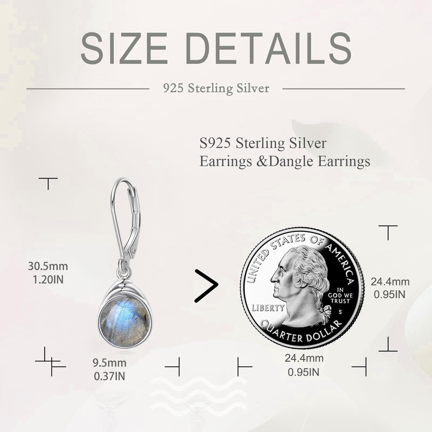 POPLYKE Labradorite Earrings - Sterling Silver Round Labradorite Leverback Dangle Earrings