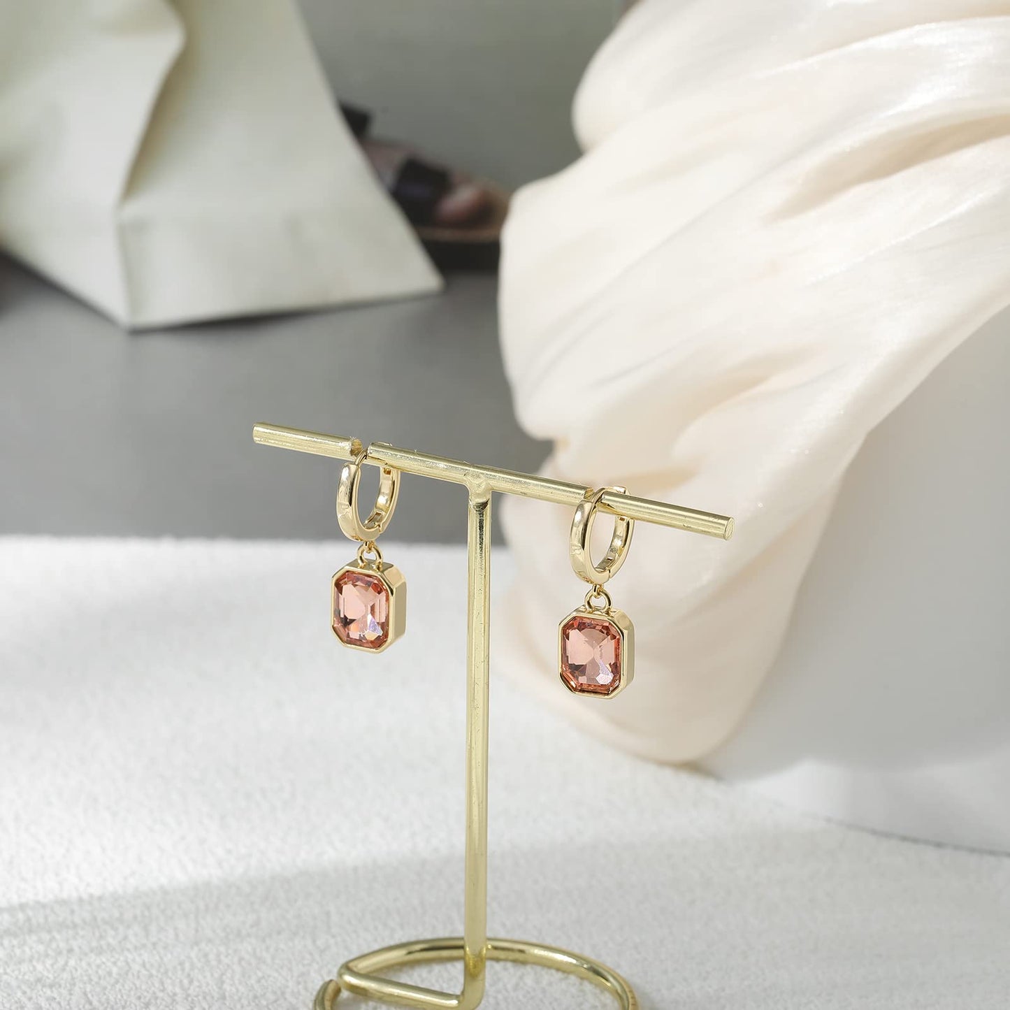 Birthstone Crystal Dangle Drop Earrings, 18K Gold Plated Huggie Hoop Hypoallergenic Earring Jewelry Gifts for Women (Light Topaz)