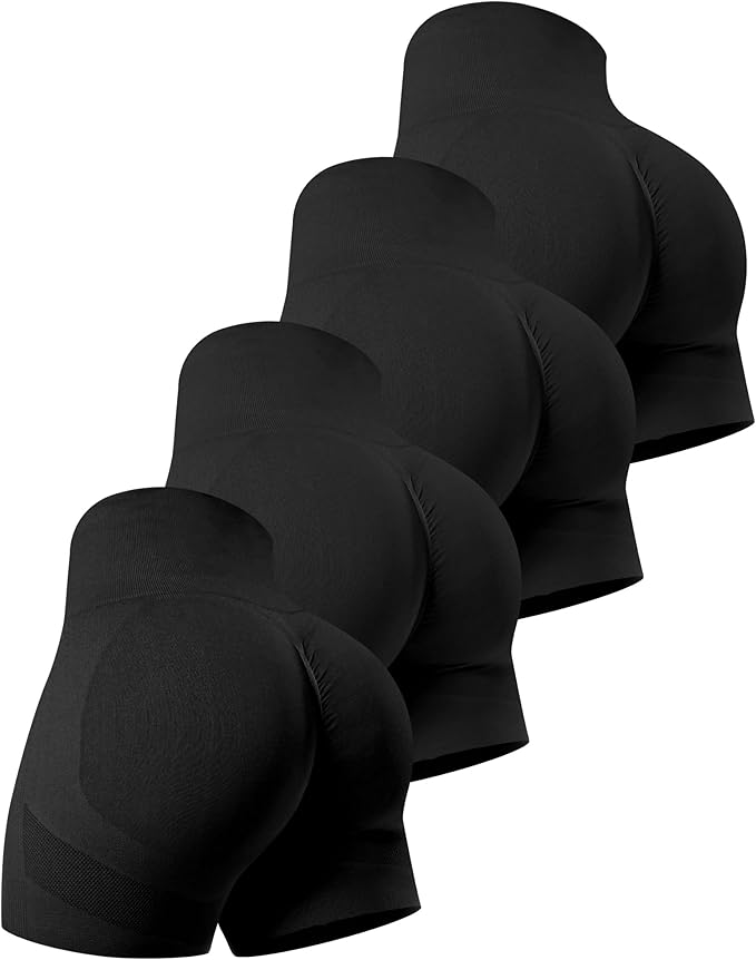 CHRLEISURE Women's 4 Packs Workout Gym Shorts, High Waisted Butt Lifting Scrunch Butt Seamless Booty Shorts