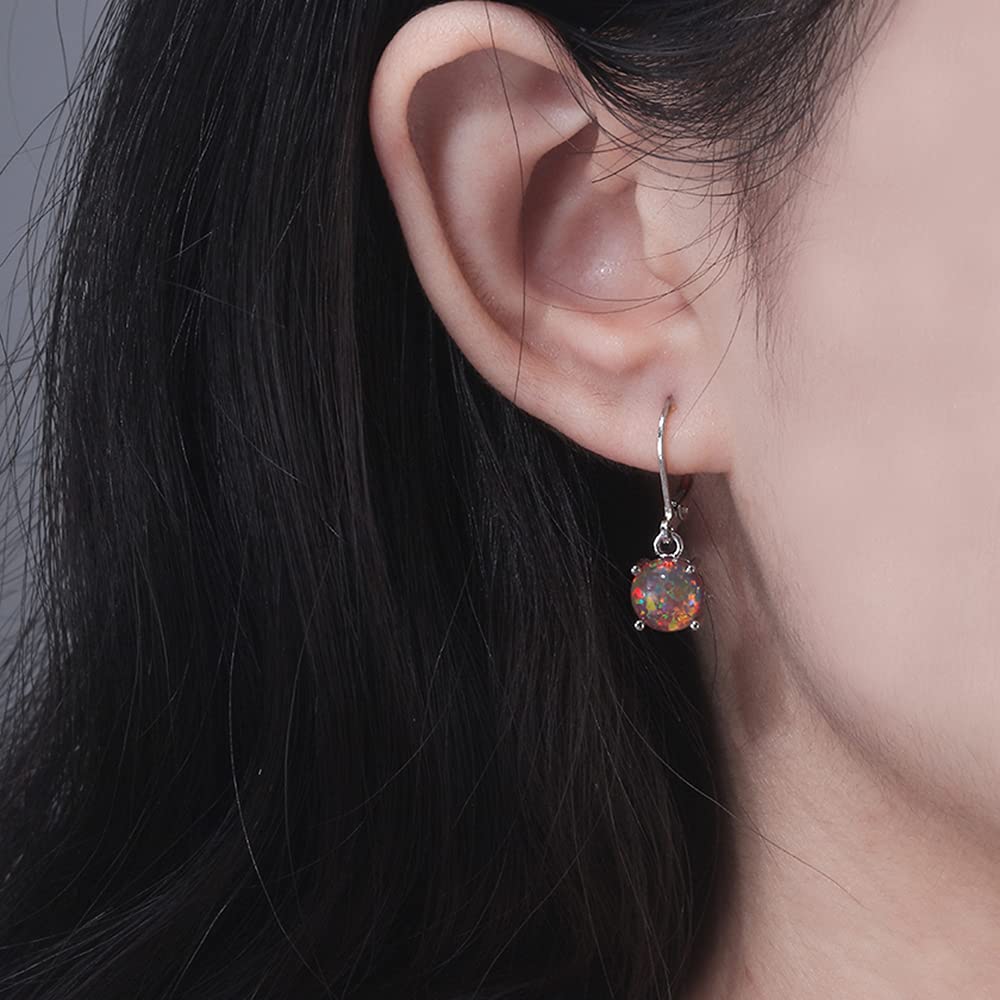CiNily Orange Opal Dangle Earrings for Womens Leverback Drop Earrings for Her Rhodium Plated Gemstone Jewelry Mother's Day Dangle Drop Earrings