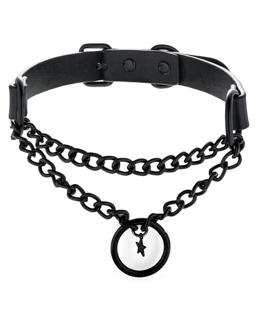 rgwtgkyh Black Gothic Star O-Ring Choker Necklace for Women Stainless Steel Leather Chain Punk Grunge Emo Alternative Statement Jewelry Gift
