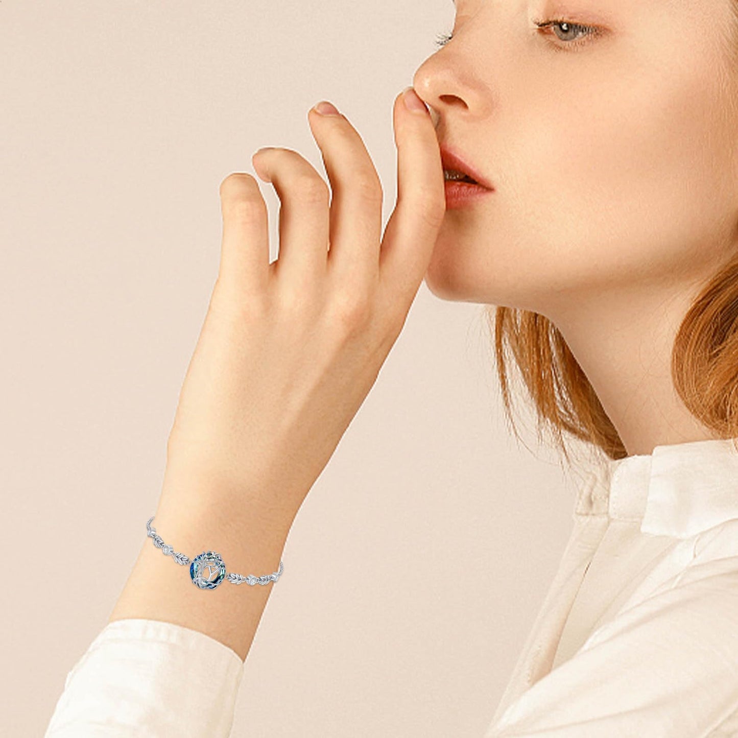 TOUPOP Tree of Life Initial Bracelet Sterling Silver Initials Y Letter Link Bracelets Blue Circle Crystal Family Tree Birthday Mothers Day Jewelry Gifts for Women Mom Wife