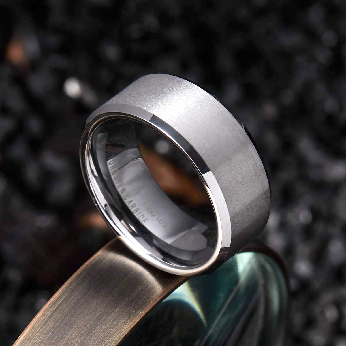 King Will 8mm Men's Silver Wedding Ring - Brushed Matte Surface, Beveled Polished Edge, Comfort Fit Size 12