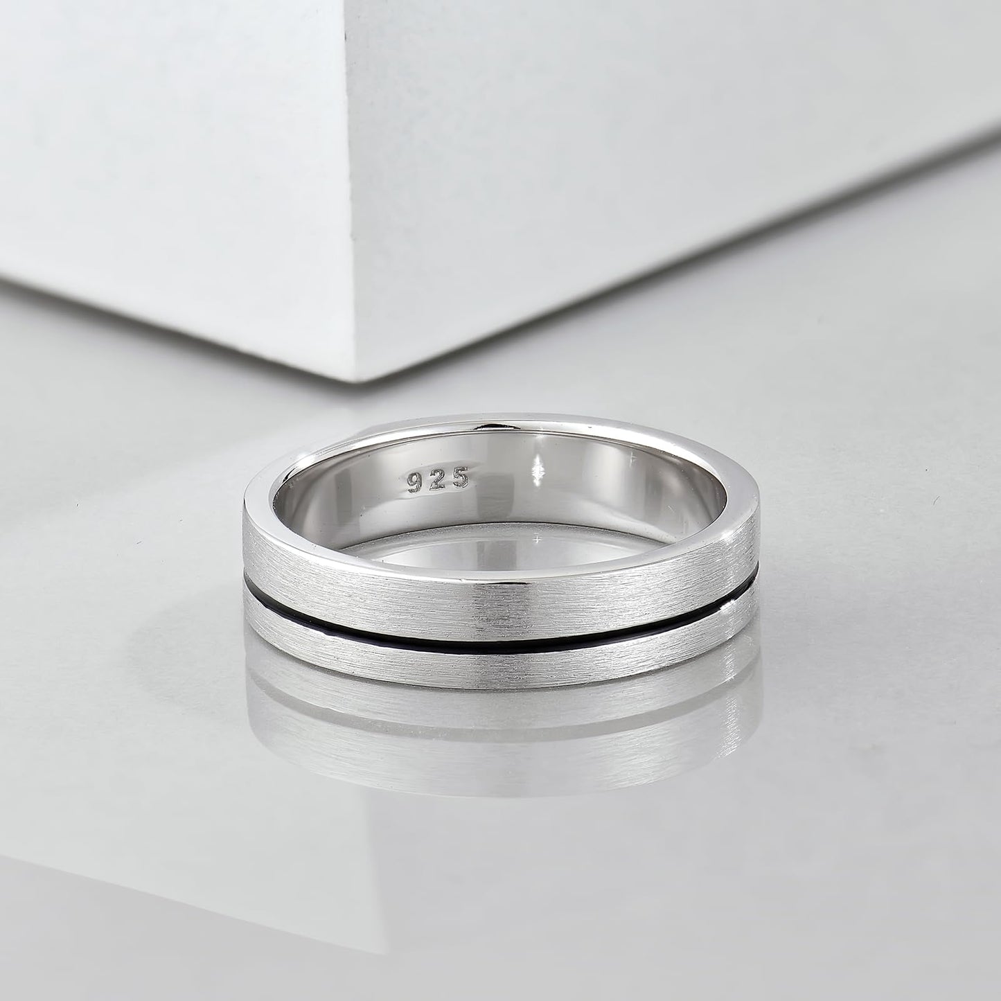 STARCHENIE Wedding Band Ring for Men, 925 Sterling Silver Comfort Fit, Brushed Matte Finish with Center Groove, Sizes 7