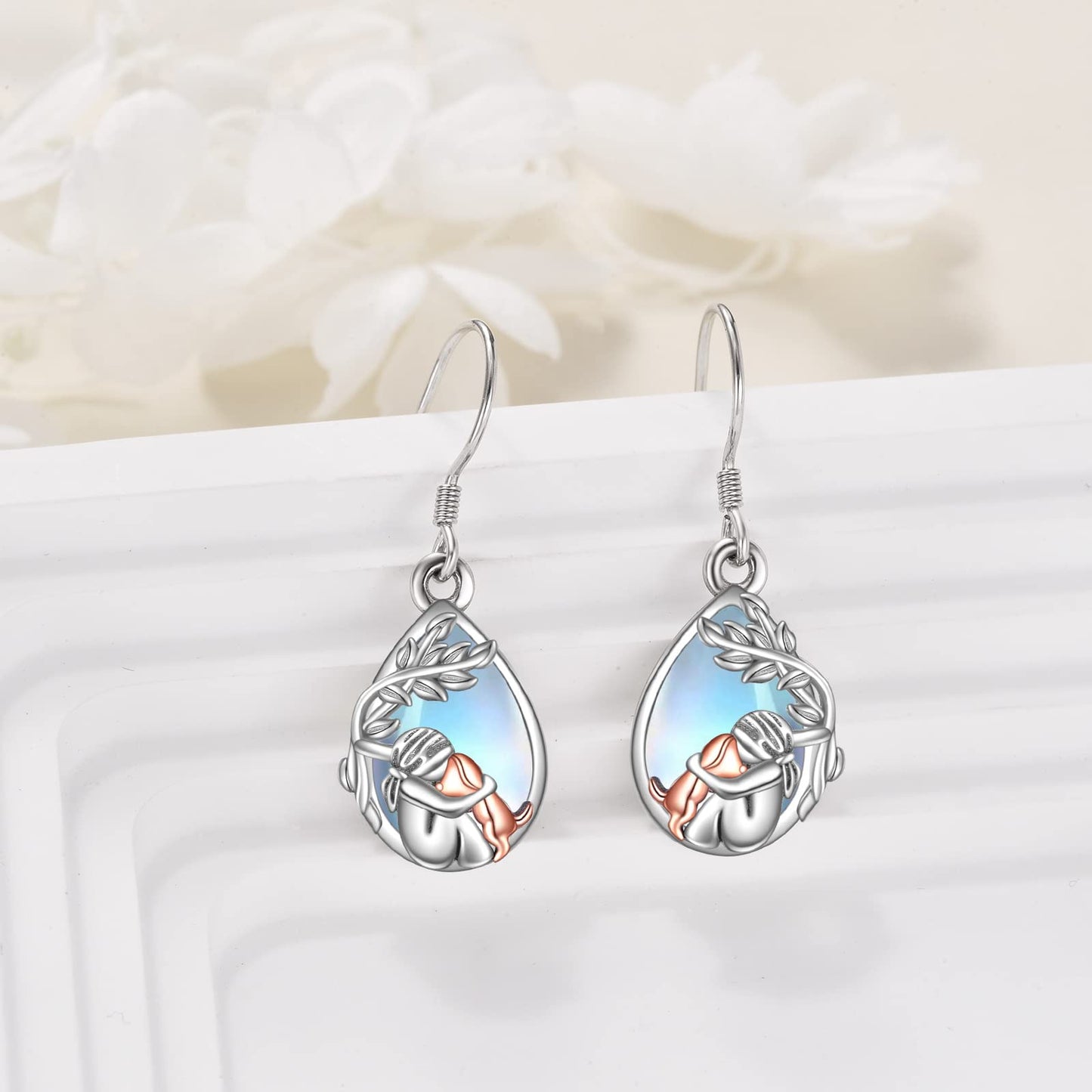 YFN Dog Earrings 925 Sterling Silver Teardrop Moonstone Animal Dog Earrings Jewelry Gifts for Women Pet Lover