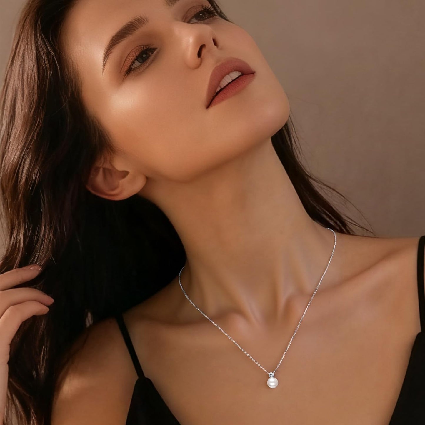 SUNFEEL 925 Sterling Silver Pearl Necklaces for women, 5A CZ 10MM Single Pearl Pendant Necklace Gifts for Her Mom Wife Girlfriend Engagement Wedding Birdal Christmas Trendy Jewelry