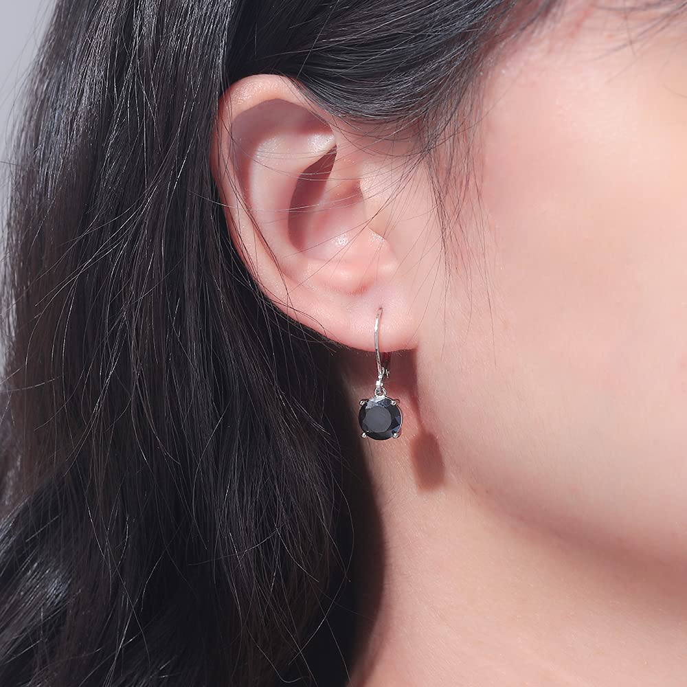 CiNily Leverback Dangle Earrings Created Black Crystal Drop Earrings White Gold Plated Jewelry for Women 8 mm