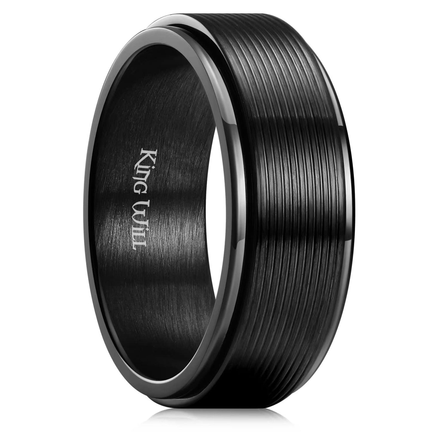 King Will Black Line Groove Mens Women 8mm Spinner Rings Stainless Steel Anxiety Fidget Ring for Women Men Polish Groove Wedding Band Fidget Ring Matte Brushed Comfort Fit 14