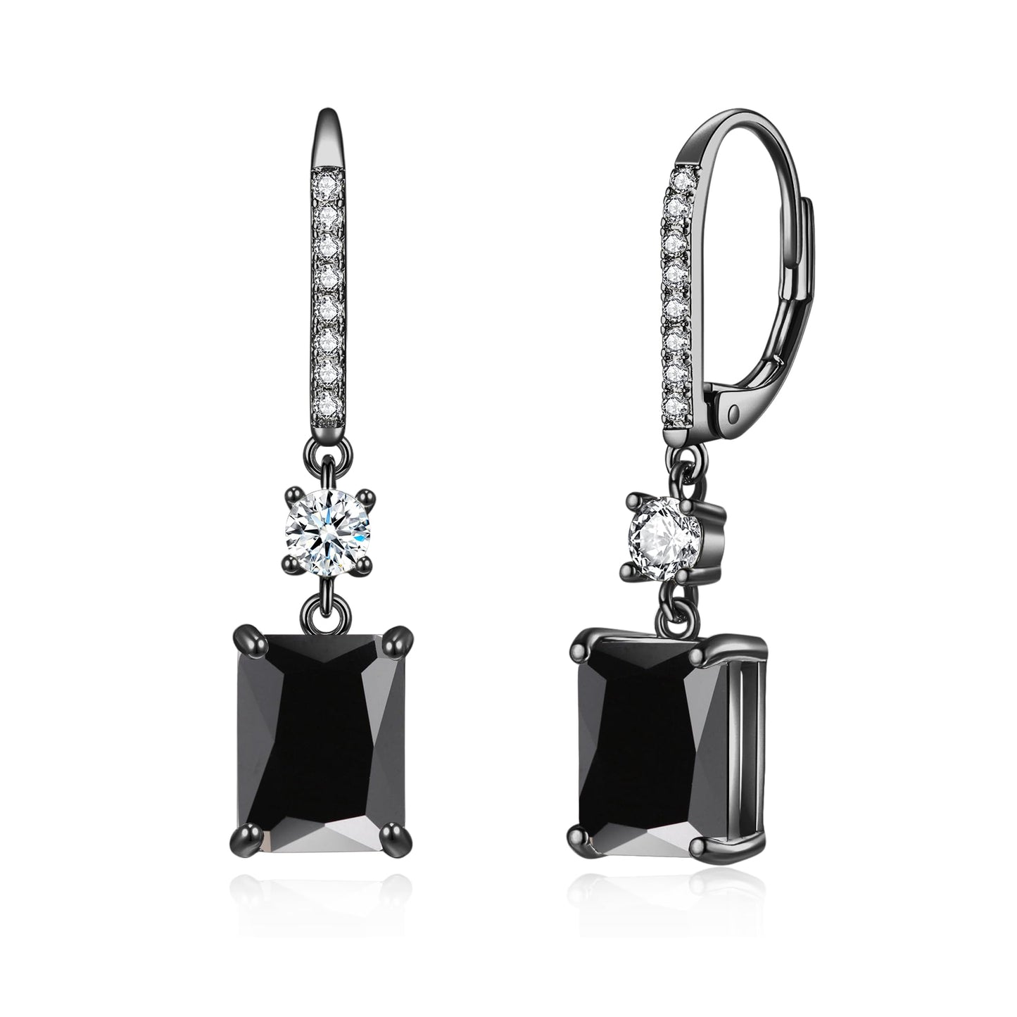 CiNily Leverback Earrings for Women Rectangular-cut Drop Dangle Earring Hypoallergenic, 14K Black Gold Plated Black Cubic Zircon Earrings Diamond Dangle Ear Rings Jewelry Birthday