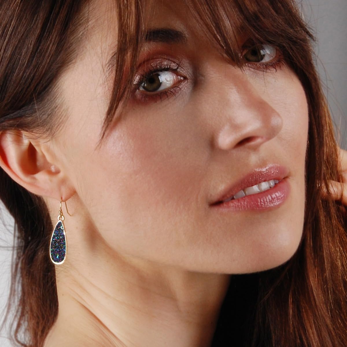 Simulated Druzy Drop Dangles - Sparkly Long Teardrop Dangly Earrings for Women, Gold Tone - Black Created Opal
