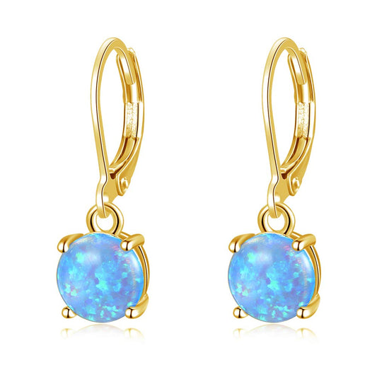 CiNily Gold Dangle Earrings for Women, Blue Fire Opal Leverback Earrings 14K Yellow Gold Plated Drop Opal Jewelry