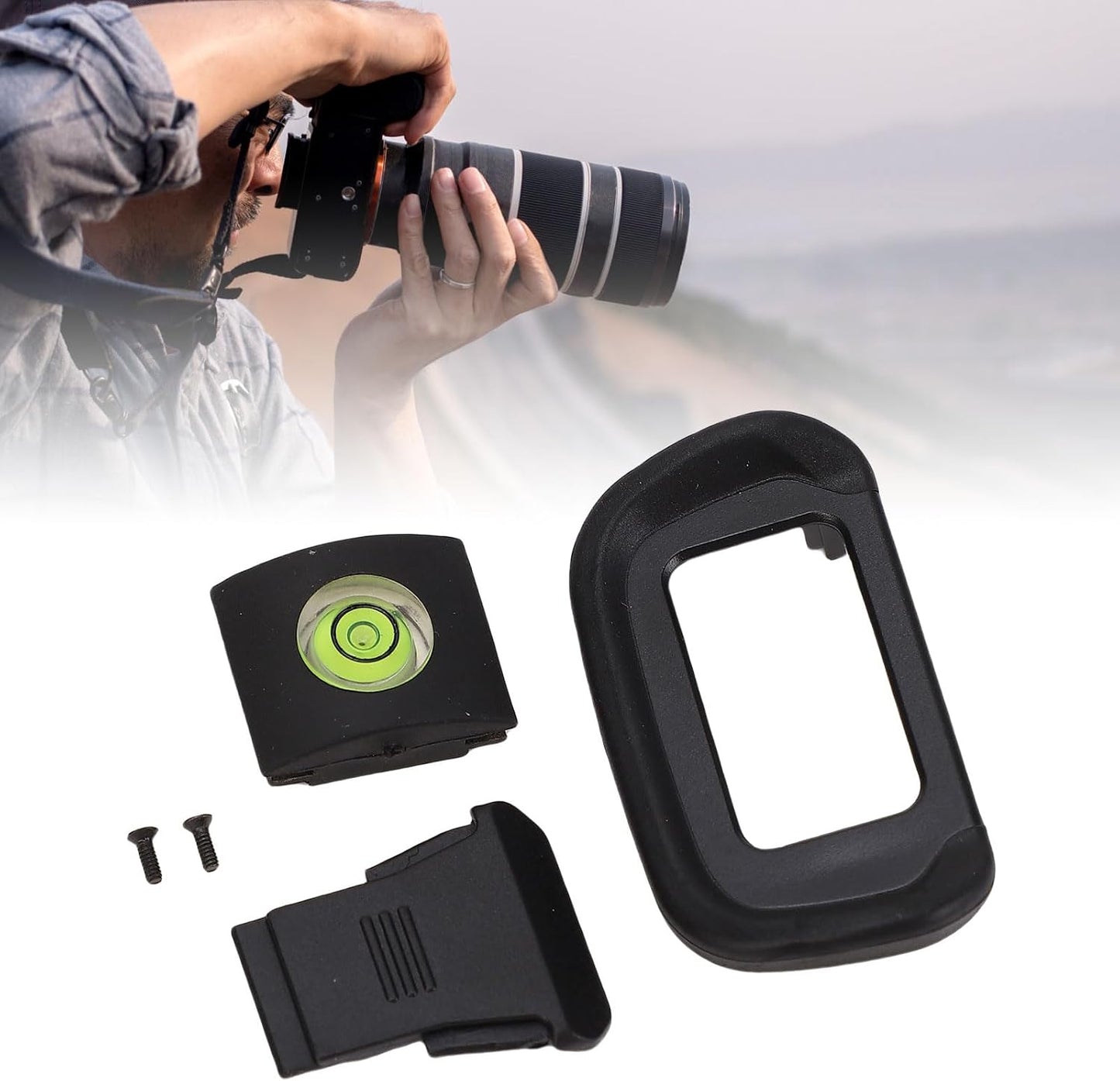 LICAEVEY R10 3 1 Set Camera Eyecup Viewfinder, in with Bubble Level and Hot Shoe Cover for Long Recording and Level