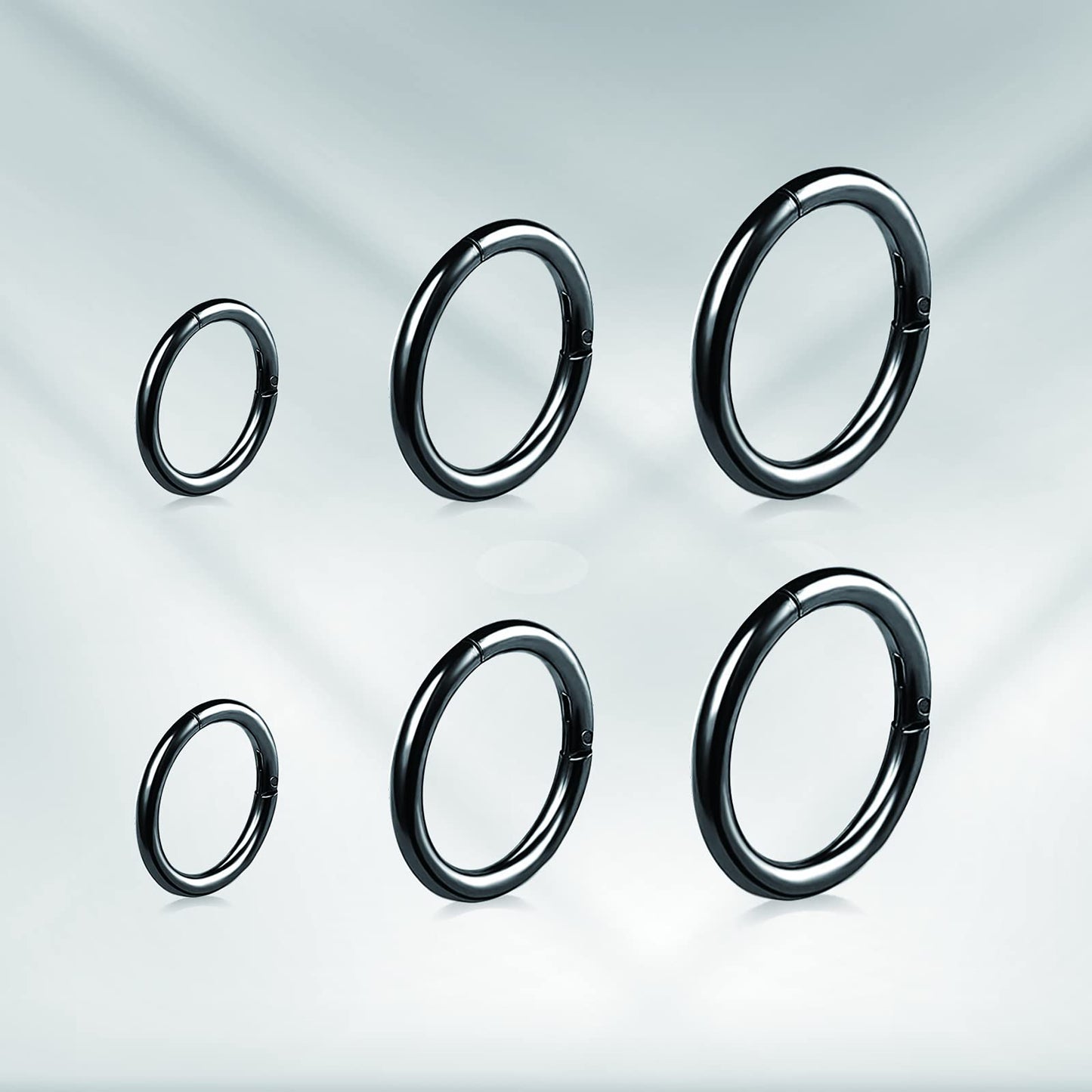 BOGKU 6pcs G23 Titanium Septum Rings Hinged Nose Ring Hoops for Women Men 16G Cartilage Hoop Earrings Body Piercing Jewelry Lip Rings - Diameter 6mm 8mm 10mm