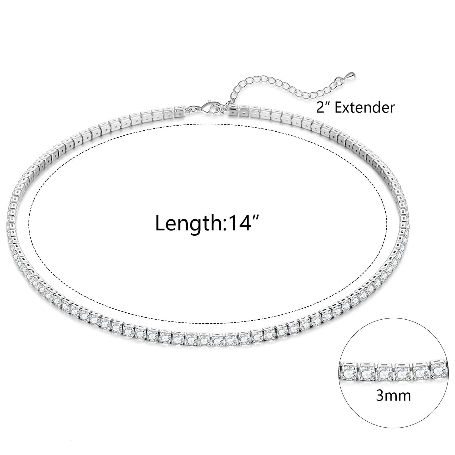 LULII Tennis Necklaces for Women 14K Silver Plated Rhinestone Choker Necklace Dainty Faux Cubic Zirconia chain for Women