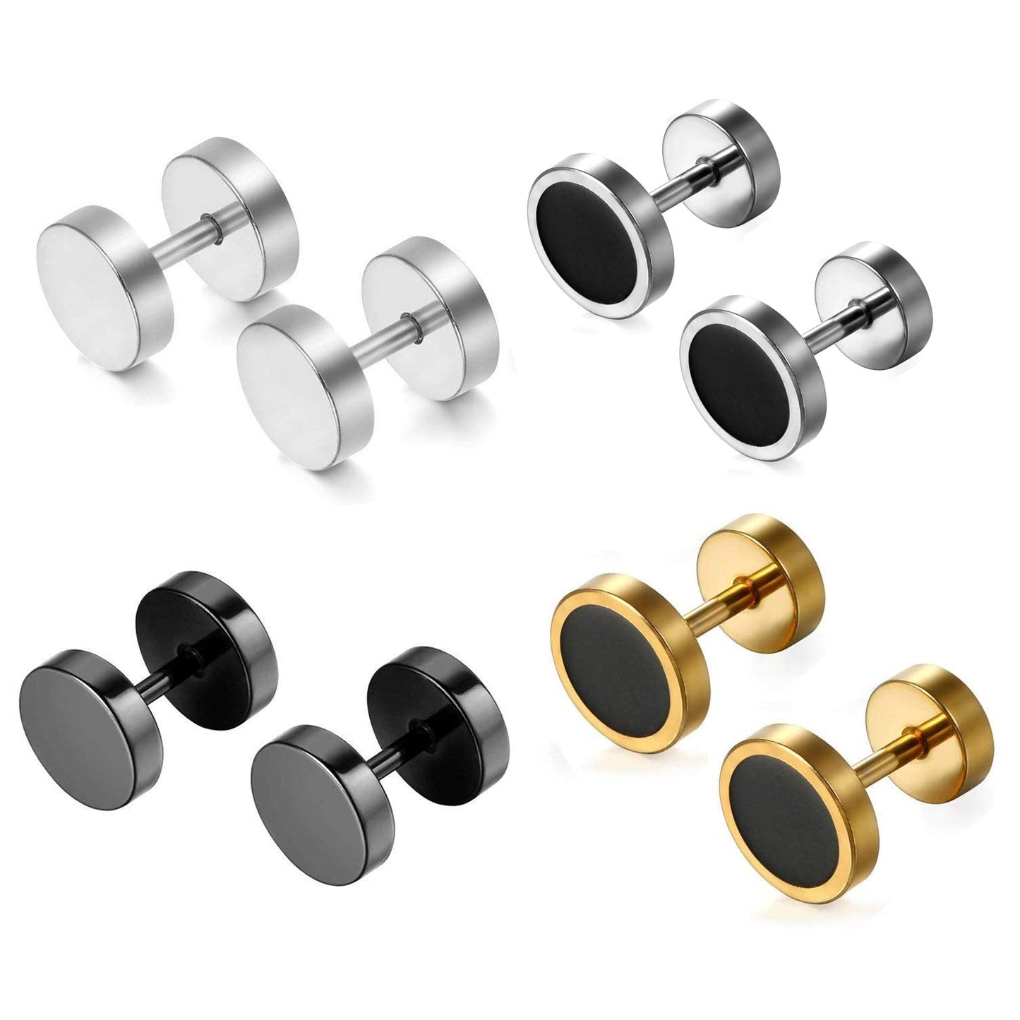 Aroncent Stud Earrings for Men Women Fake Gauge Fake Earrings Stainless Steel Earrings 8MM Rosegold