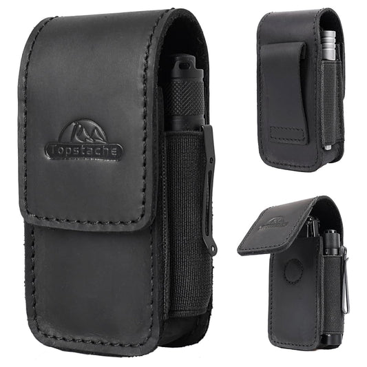 Topstache Leather Multitool Sheath - Multitool Holster for Belt - Pocket Organizer for Work - Multi Tool Holder for Leatherman, Gerber, SOG - Magnetic Closure EDC Belt Pouch, M, Black