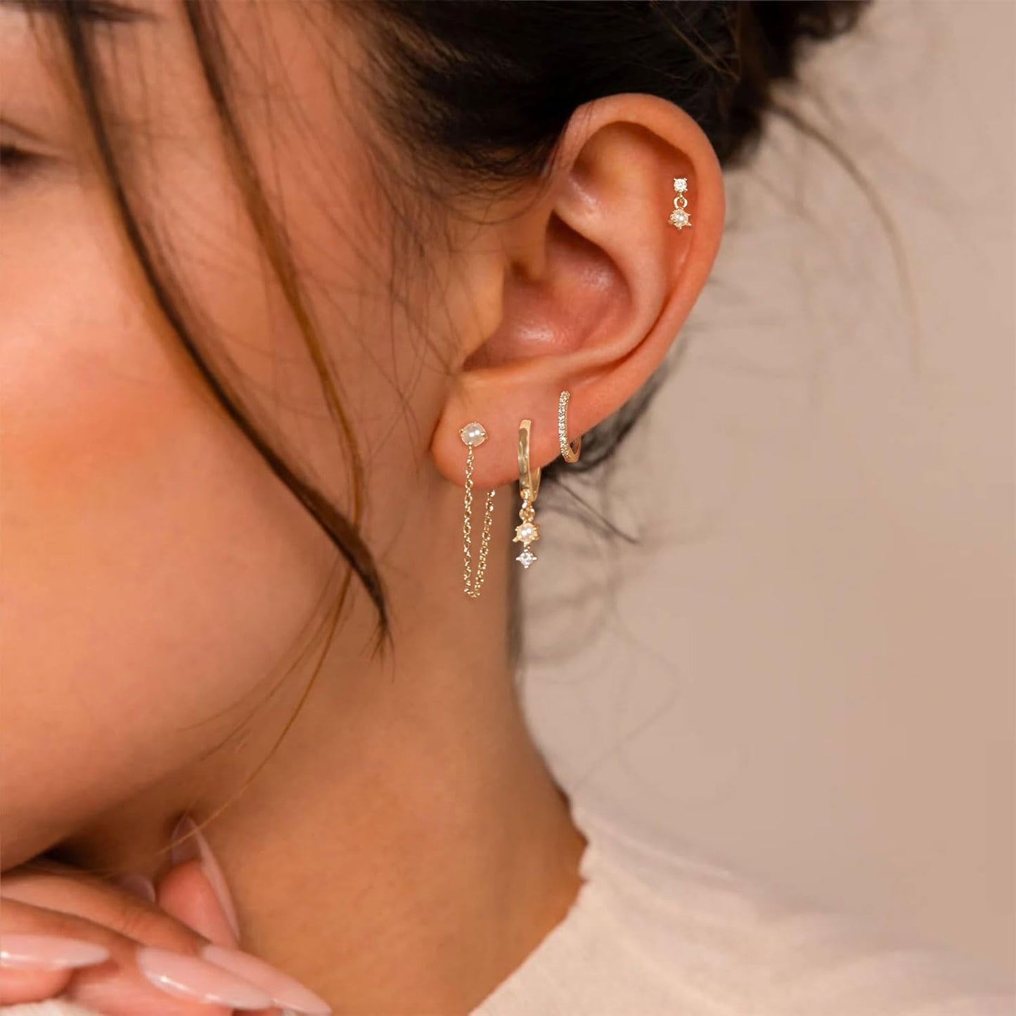 SELFROSE Gold Earrings Set For Women,Dainty Chain Earring Stack 14K Gold Plated Huggie Earrings for Women Trendy Hypoallergenic Drop Dangle Earrings Cute Fashion Small Hoops Fashion Jewelry