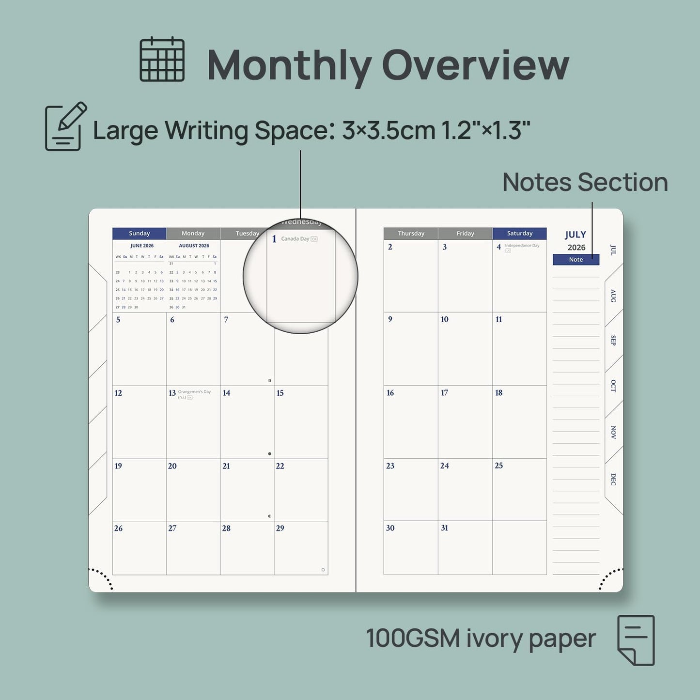 POPRUN Daily Planner 2026-2027 One Page per Day, (A5 Size 5.7" x 8.5") Academic Planner (July 2026 - June 2027) Hourly Appointment Book with Vegan Leather Hardcover, Monthly Tabs & Inner-pocket - Dark Green