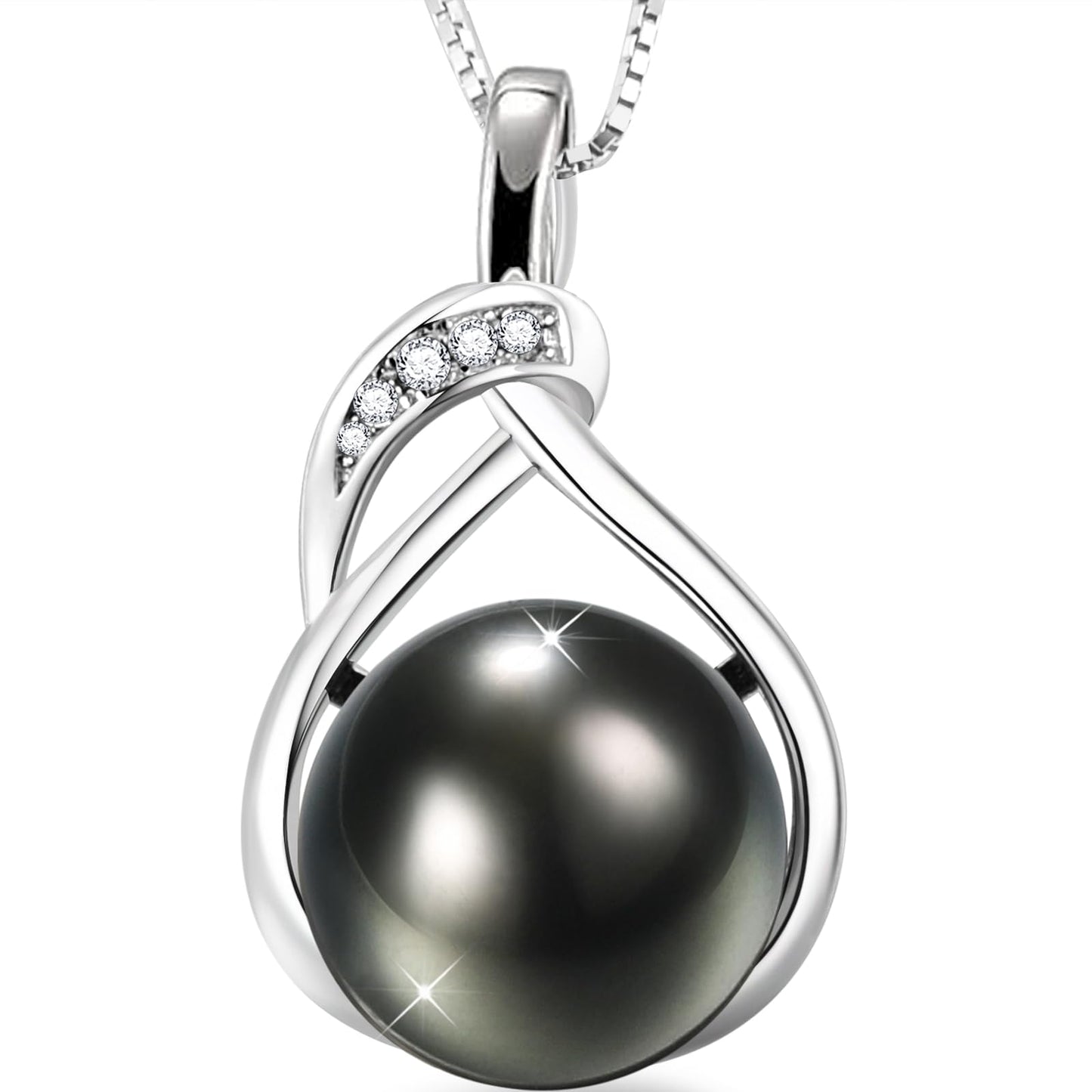 Kraidoey Tahitian Black Pearl Necklace, 9-11mm Round Real Pearls Jewelry,18+2" Sterling Silver Chain 18K Gold Plated Pendant - Gifts for Women Wife Anniversary Birthday Val Wedding Mothers Christmas Day Gift