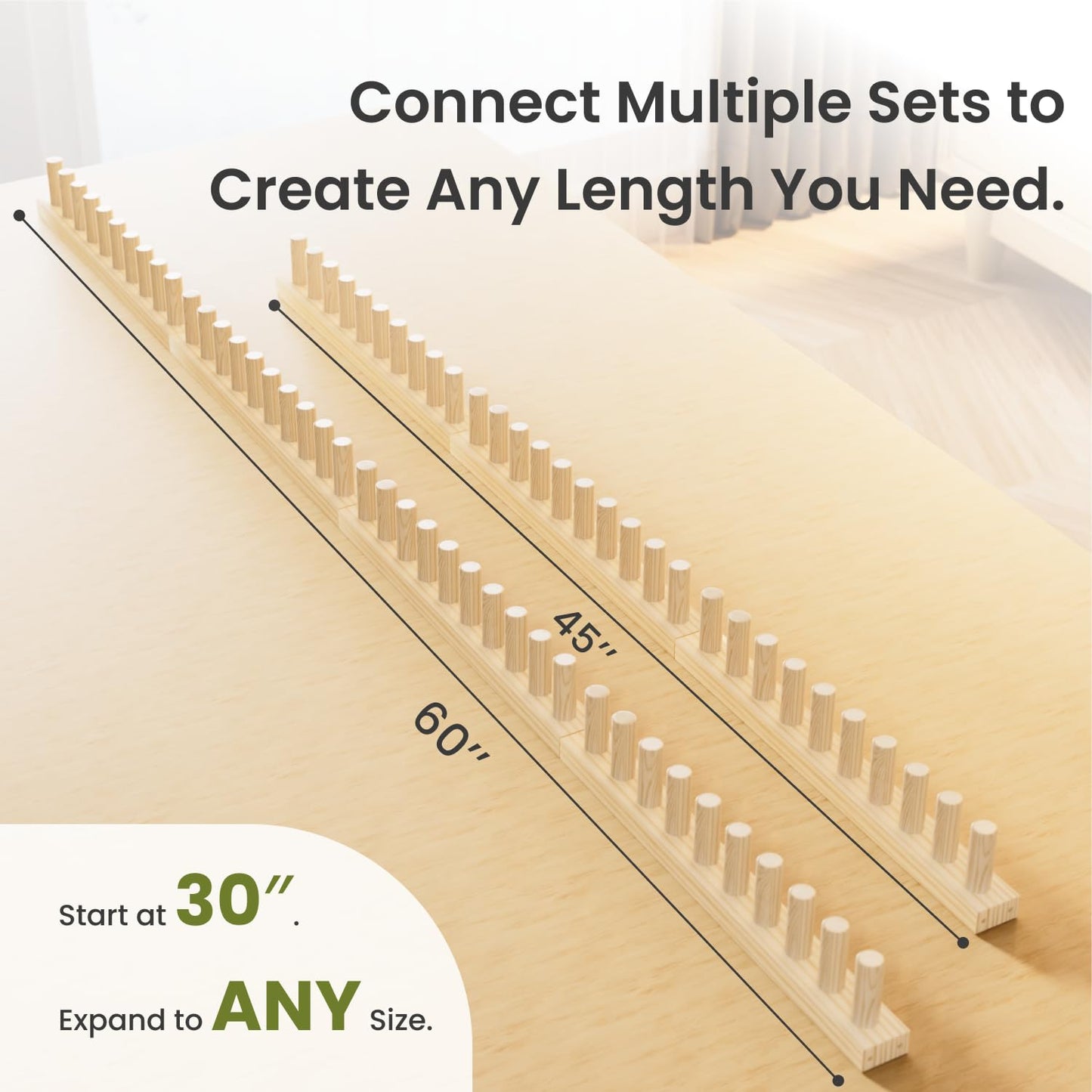 GIFMFTHK Lightweight Solid Wood Chunky Knitting Loom Kit - 30" Modular Frame, Natural Pine Craft Board Expandable to 60/90/120" by Connecting Multiple Kits for Blankets, Beginner DIY Weaving Tool