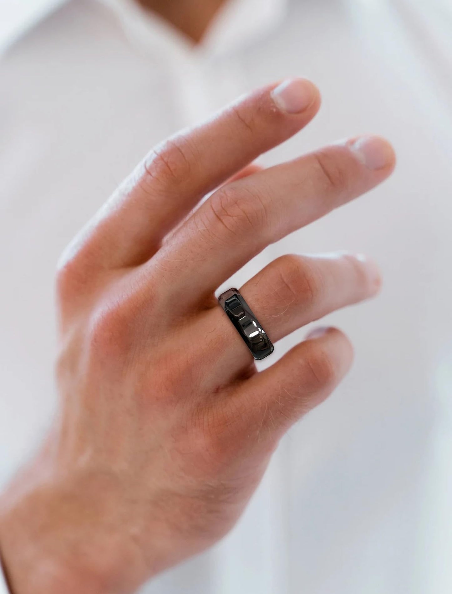 STARCHENIE Black Wedding Band Solid 925 Sterling Silver Ring for Men High Polish Finish Beveled Edge Size 12