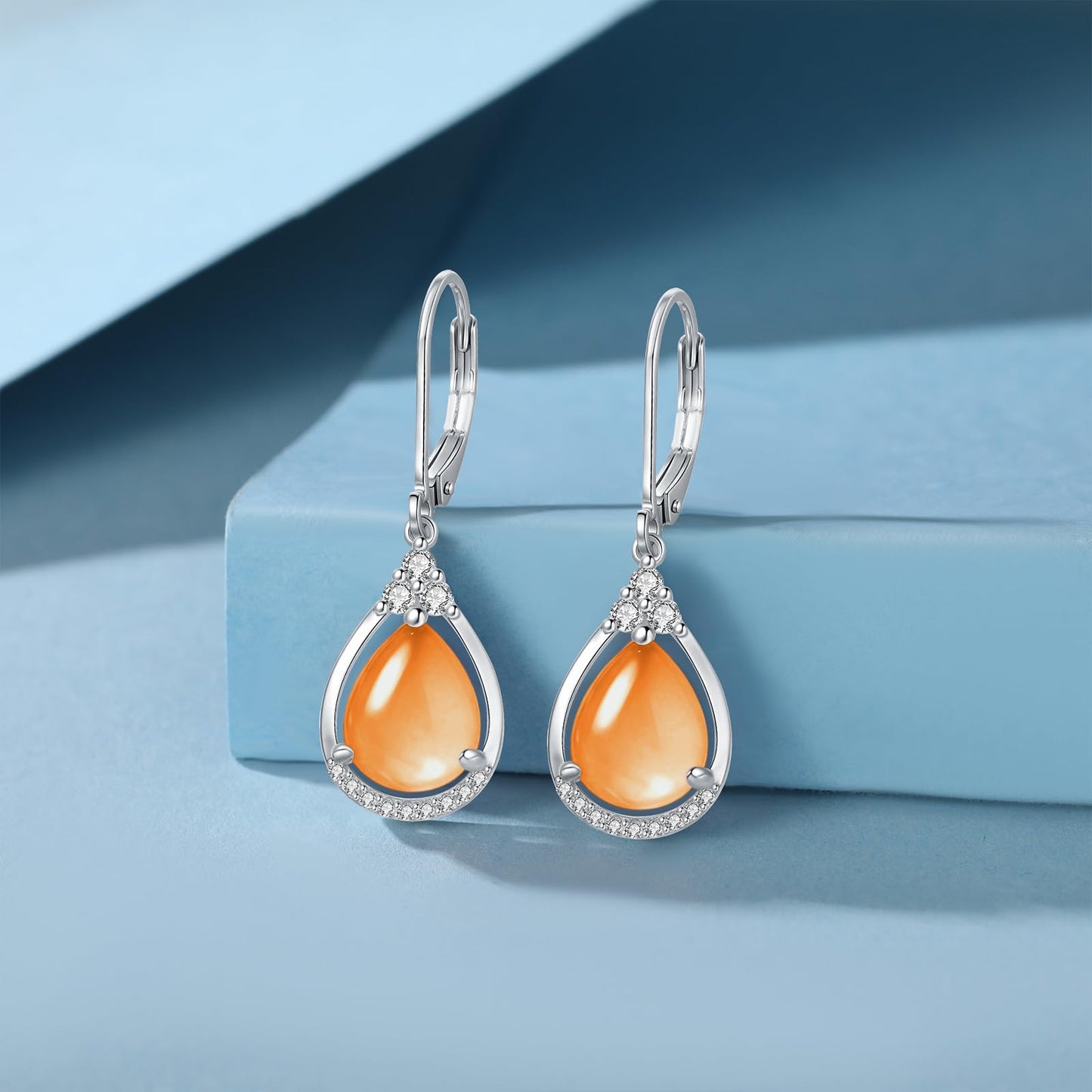 Orange Earrings Sterling Silver Opal Leverback Teardrop Dangles Earring Jewelry Christmas Gifts for Women