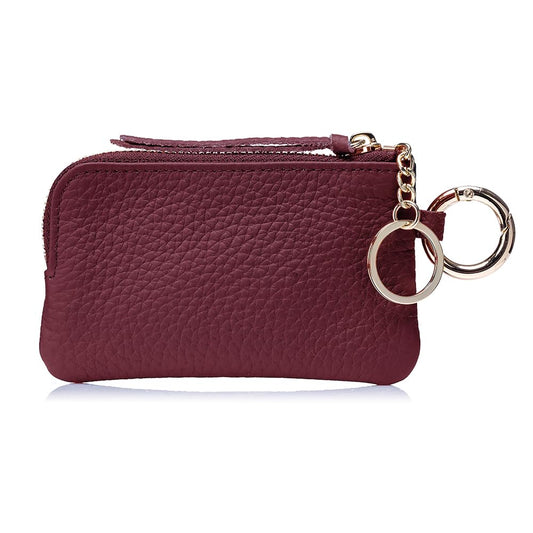 LnxLtw Mini Coin Wallet for Women – Genuine Leather Zipper Coin Purse with Wrist Strap & Keychain, Compact Change Holder & Travel Wallet with Gift Box (Wine Red)