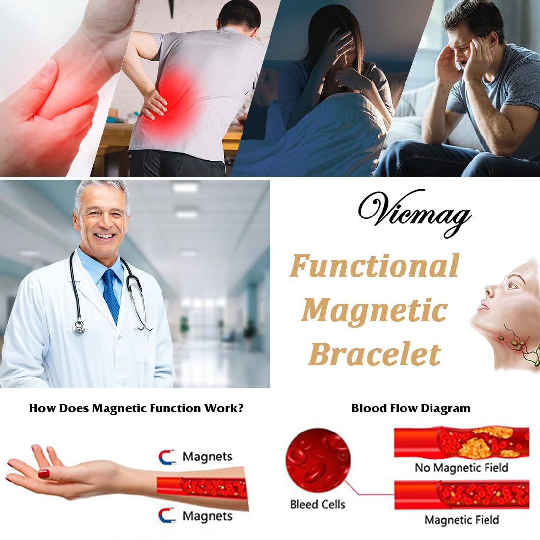 Vicmag Copper Bracelet for Men 9X Strength Magnetic Bracelet Men 99% Pure Copper with 5000 Gauss Magnets, Present Box Adjustable(Celtic Knot 1)