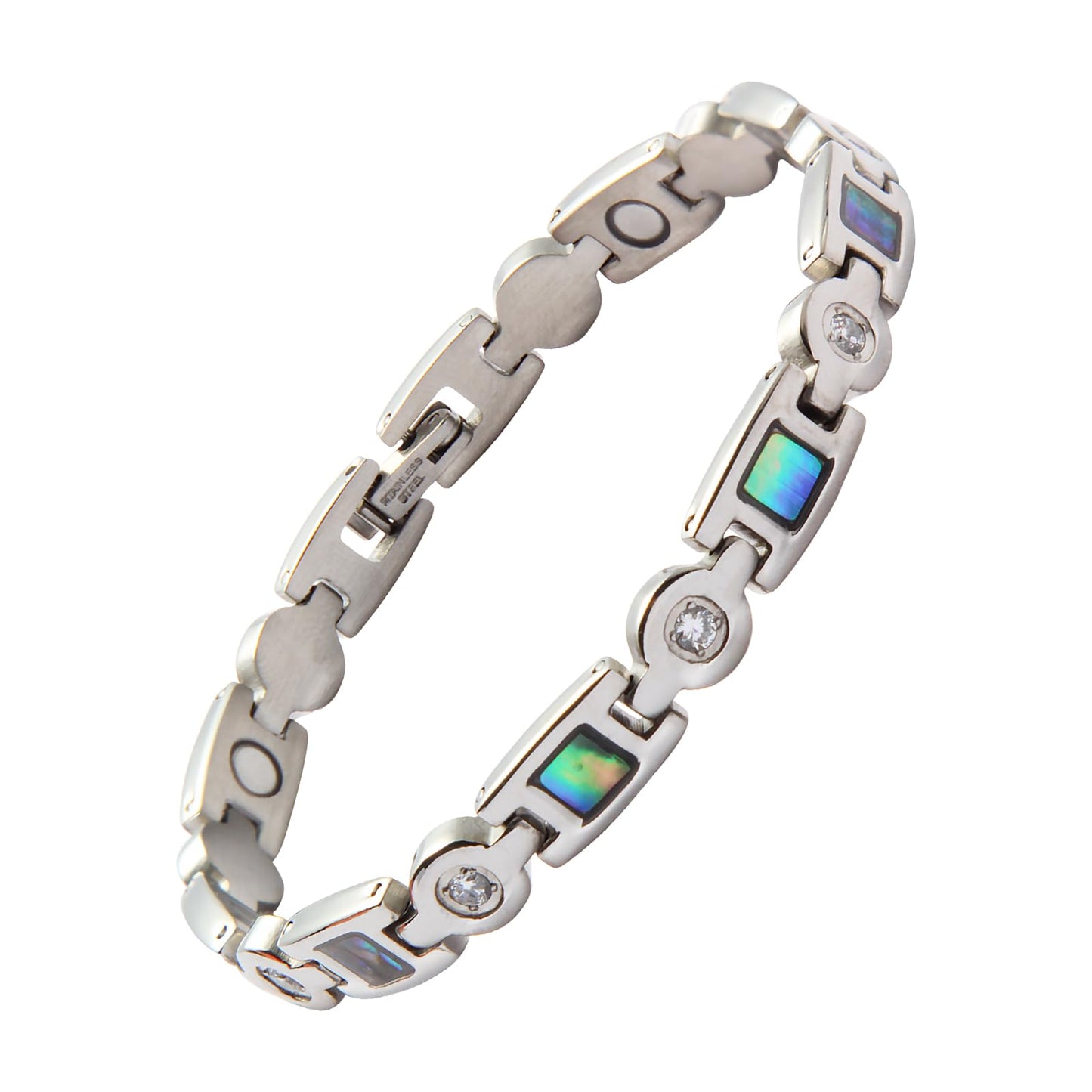 KYOSI Magnetic Bracelets for Women 3500 Gauss Magnet Fashion Zircon and Shell Womens Stainless Steel Bracelet Jewelry 7.48 inches