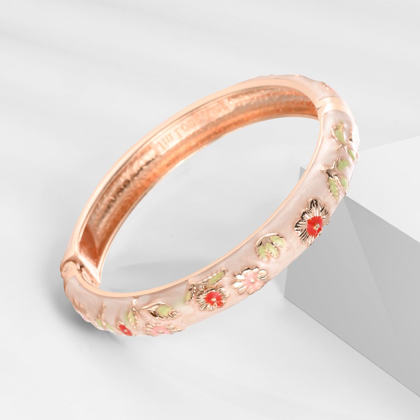 UJOY Colors Handcraft Jewelry Cloisonne Bracelet Enamel Bird Spring Hinged Womens Bangles Gifts Box 55C49-55A18 Cream White