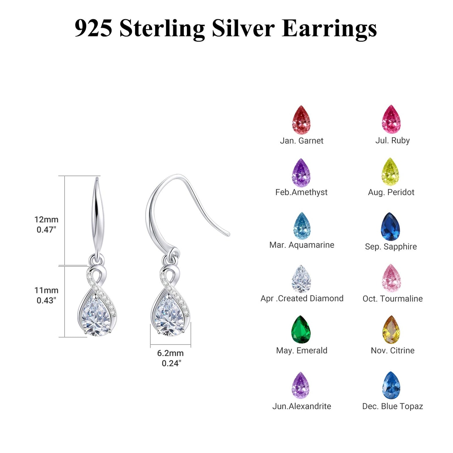 Infinity Birthstone Earrings 18K White Gold Plated 925 Sterling Silver Teardrop Infinity Drop Dangle Earrings April Birthstone Jewelry Birthday Gifts for Women Her Mother Wife