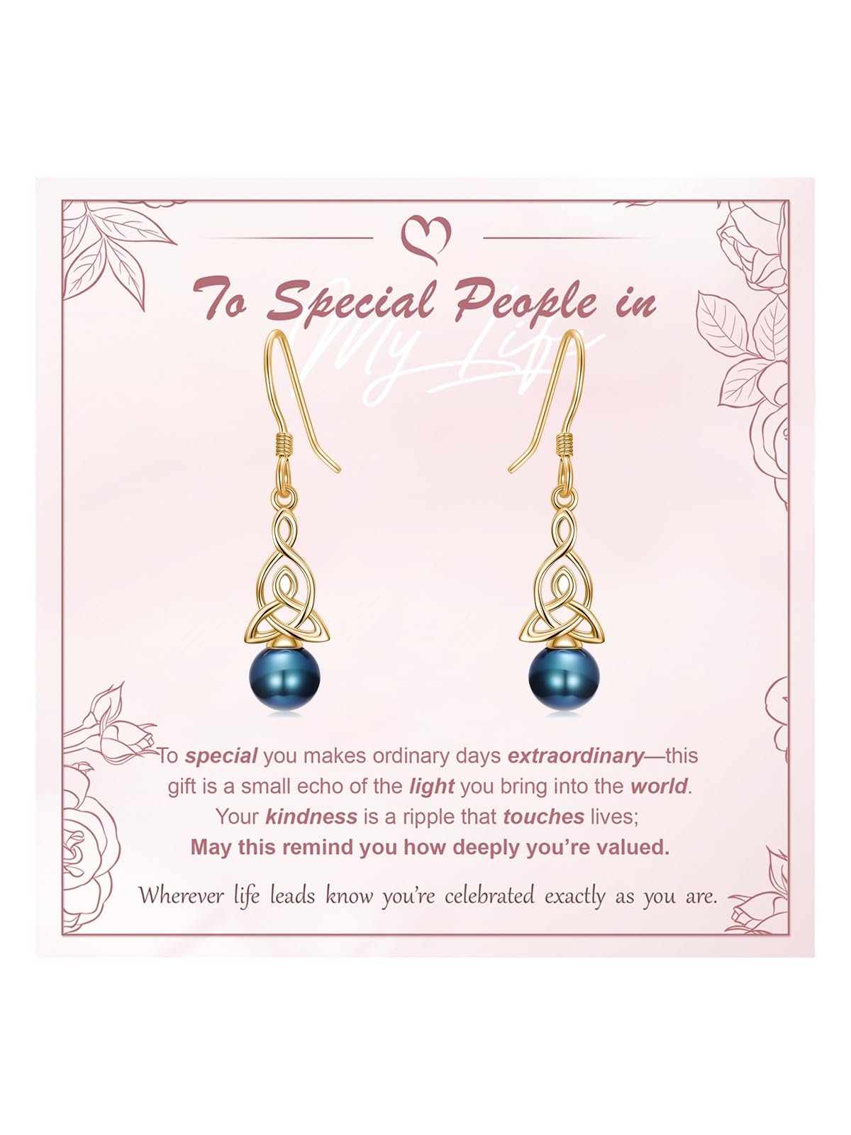 KANNSOAR Tahitian Black Pearl 6MM AAAA 18K Yellow Gold Plated Sterling Silver Dangle Drop Earrings for Women Wife Mom Girlfriend Sister Jewelry Gift for Graduation Wedding Anniversary Birthday