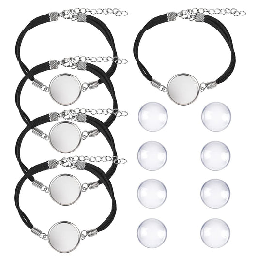 DROLE 40Pcs Black Leather Bracelet Blanks - 20mm Cabochon Bezel Tray Blank Bracelets with Black Bracelet Chain for Jewelry Making