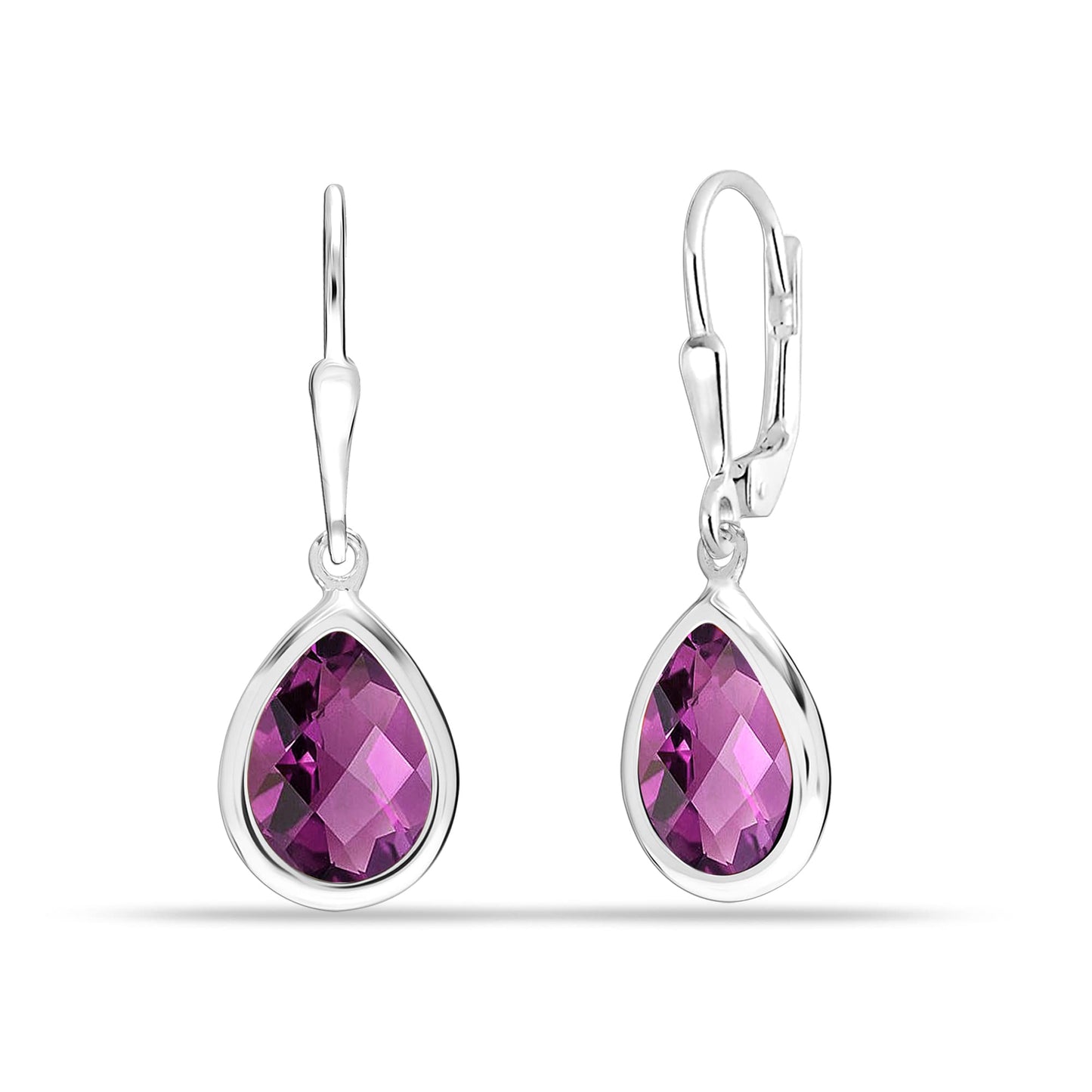 LeCalla 925 Sterling Silver Teardrop Leverback Earrings for Women | Pear Shaped Amethyst Gemstone Dangle Earrings 32MM