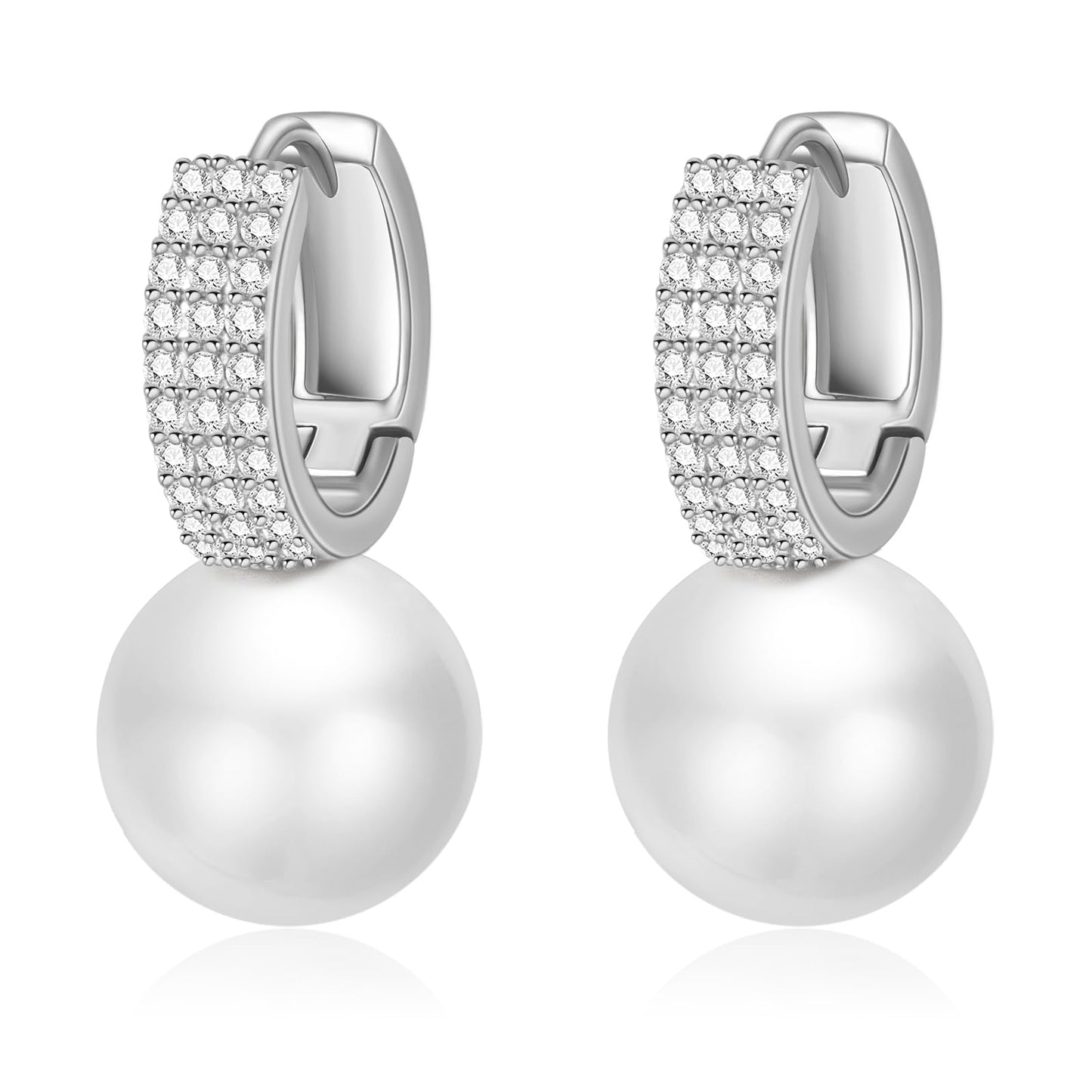 Pearl Earrings for Women 14K Gold Plated Hypoallergenic Pearl Earrings 5A Cubic Zirconia Dangle Earrings Elegant Jewelry (6-Silver)