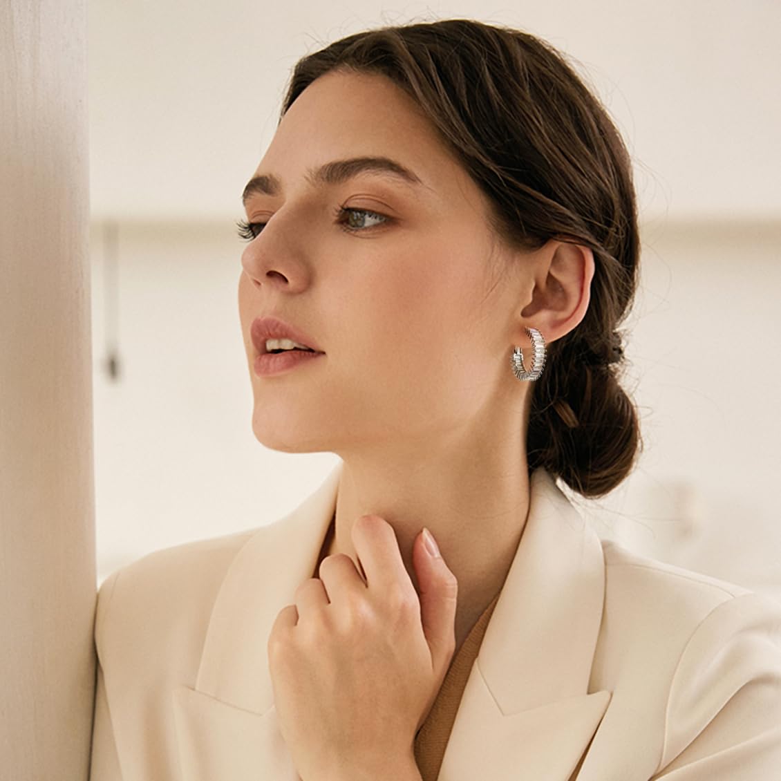 GLOQUAT CZ Silver Plated Hoop Earrings 925 Sterling Silver Post Hoops Cubic Zirconia Earrings for Women Vintage Hoop Fashion Round Circle Rhinestone Hoops Earring for Women 25mm