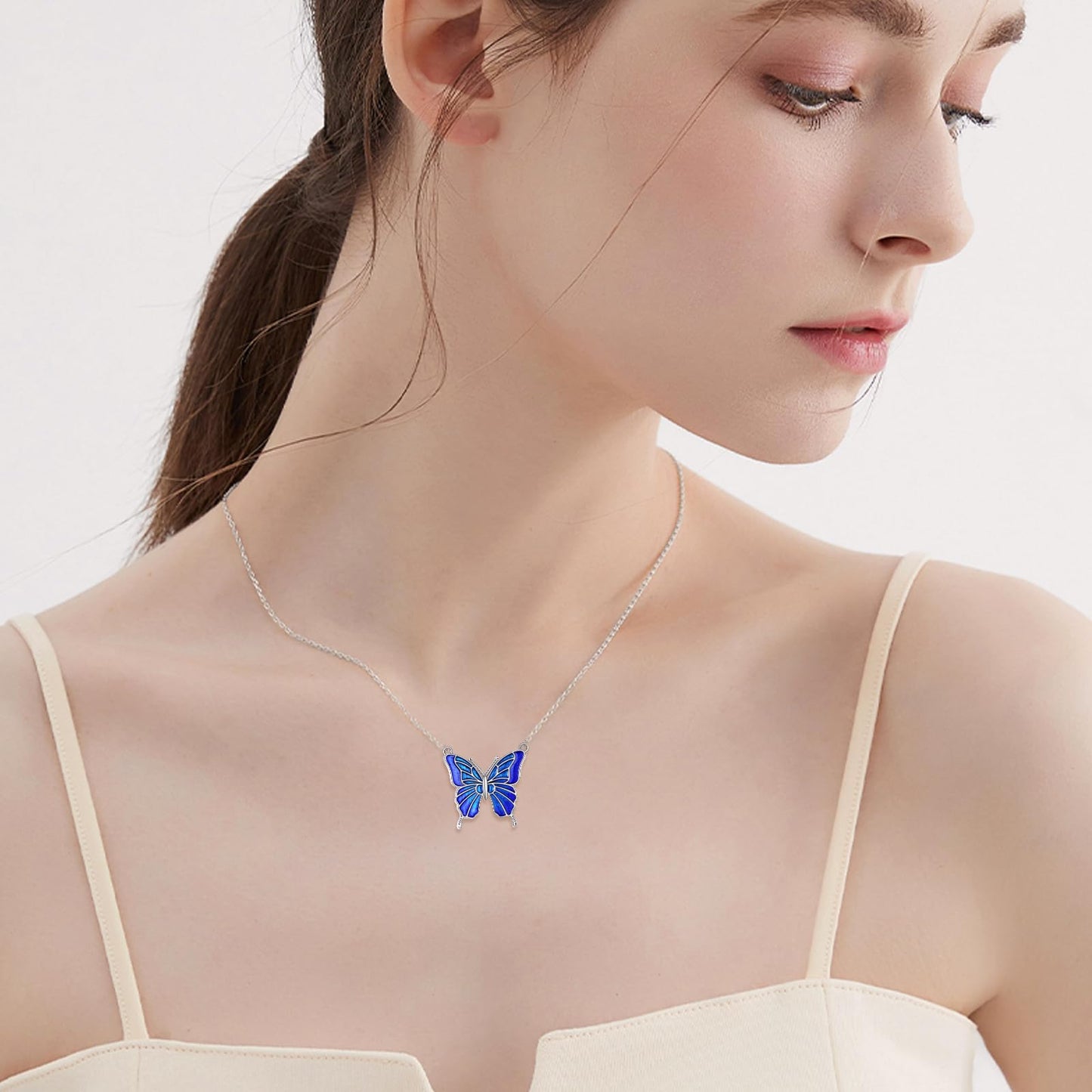 KQF Butterfly Necklace 925 Sterling Silver Blue Butterfly Pendant Necklace Jewelry Gift for Women Mom Daughter