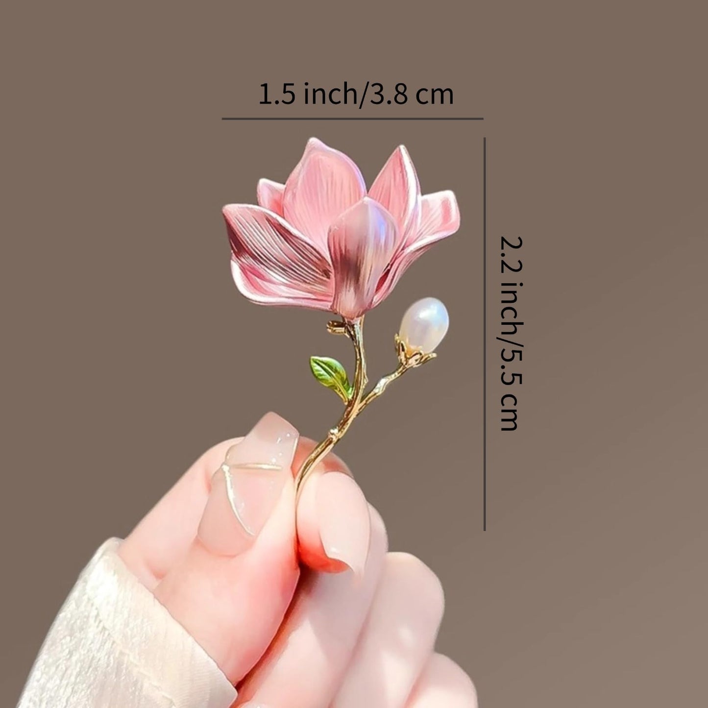Elegant Flower Brooch for Women, Vintage Premium Enamel Boutonniere, Coat and Suit Pendant Necklace, Jasmine Magnolia Lily Osmanthus Designs (Magnolia-1)