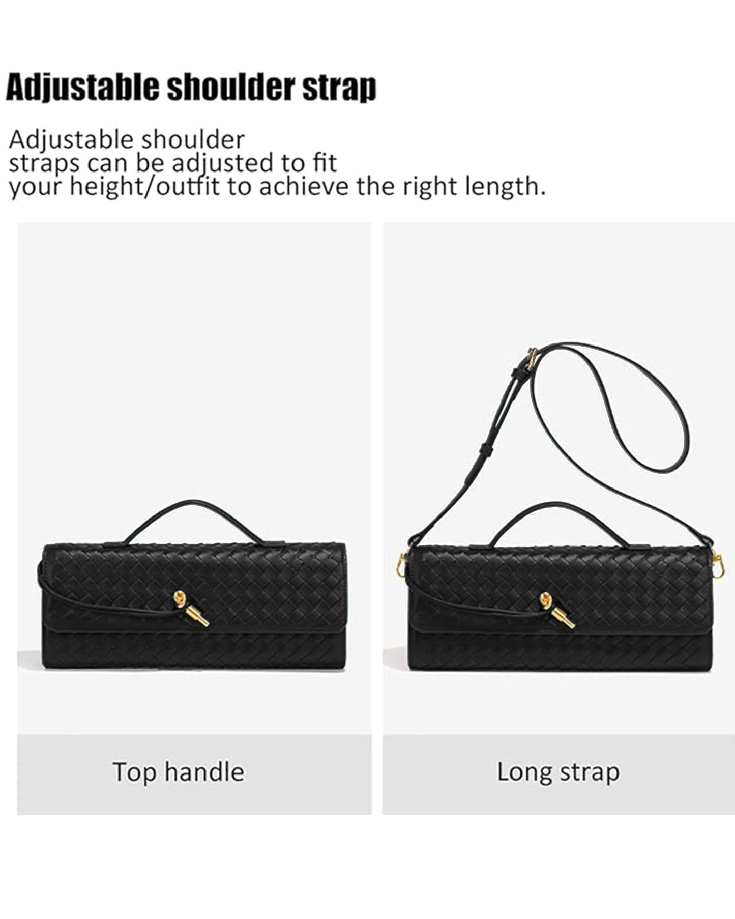 NEWBELLA Women's Handmade Woven Clutch Purse - PU Leather Crossbody Bag for Evening & Casual, Adjustable Shoulder Strap Fashion Handbag (Black)