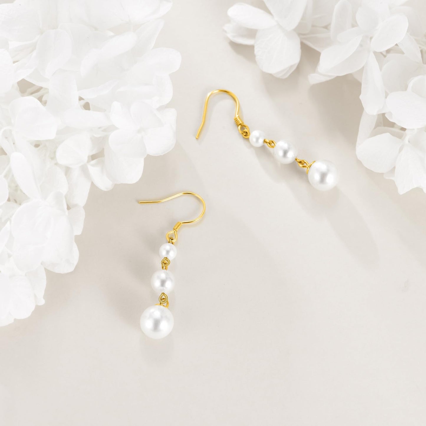925 Sterling Silver Pearl Dangle Earrings Three Pearls Drop Jewelry Birthday Gifts for Women (Pearl-Gold)