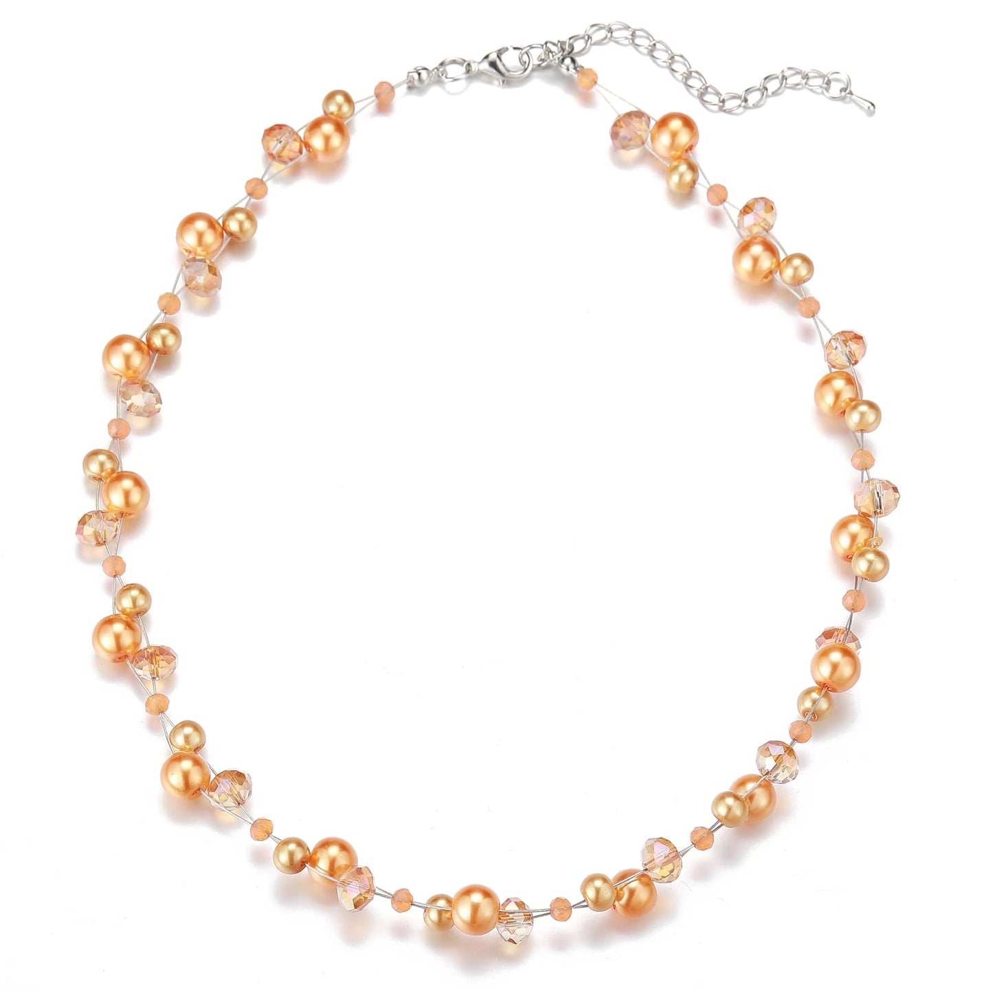 Short Beaded Turquoise Necklace For Women - Fashion Jewelry with Pearl and Crystal Bead, Birthday Gifts For Women (27-Orange)