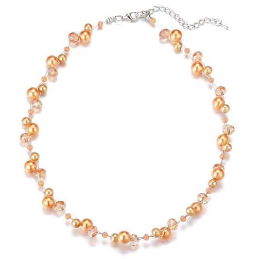 Short Beaded Turquoise Necklace For Women - Fashion Jewelry with Pearl and Crystal Bead, Birthday Gifts For Women (27-Orange)