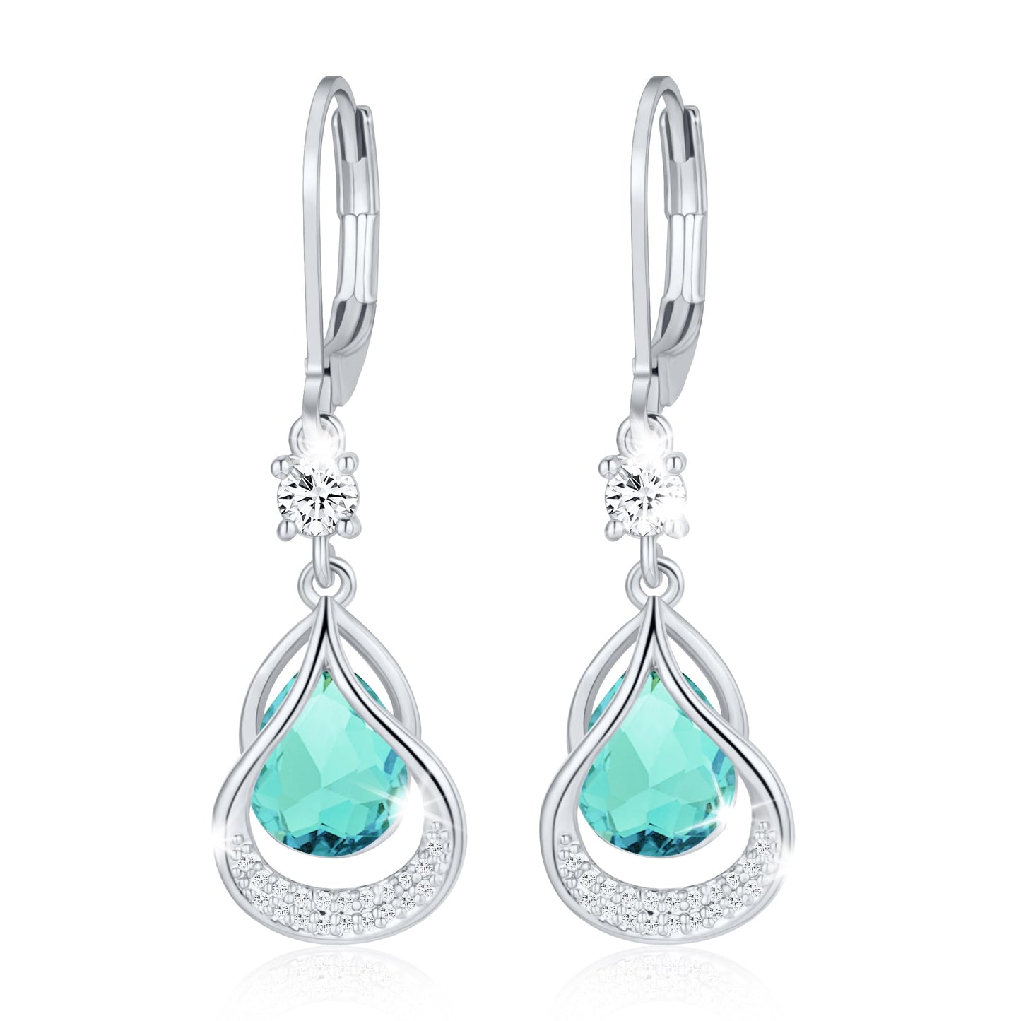 Dangle Trendy Leverback Birthstone Earrings Sliver Plated Teardrop Dangle Earrings Jewelry Christmas Birthday Gifts for Women (Sliver March)