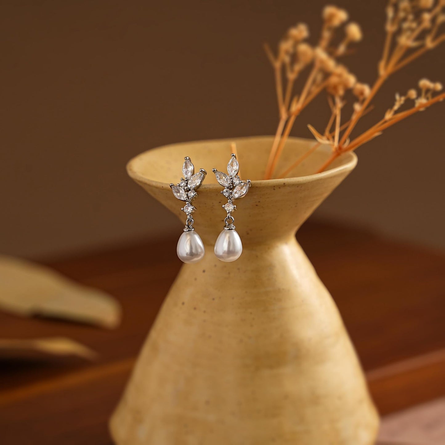 Pearl Earrings for Women, 14k Gold Plated Trendy Diamond Pearl Drop Earrings Hypoallergenic Dainty Bridal Gifts Wedding jewelry for Women