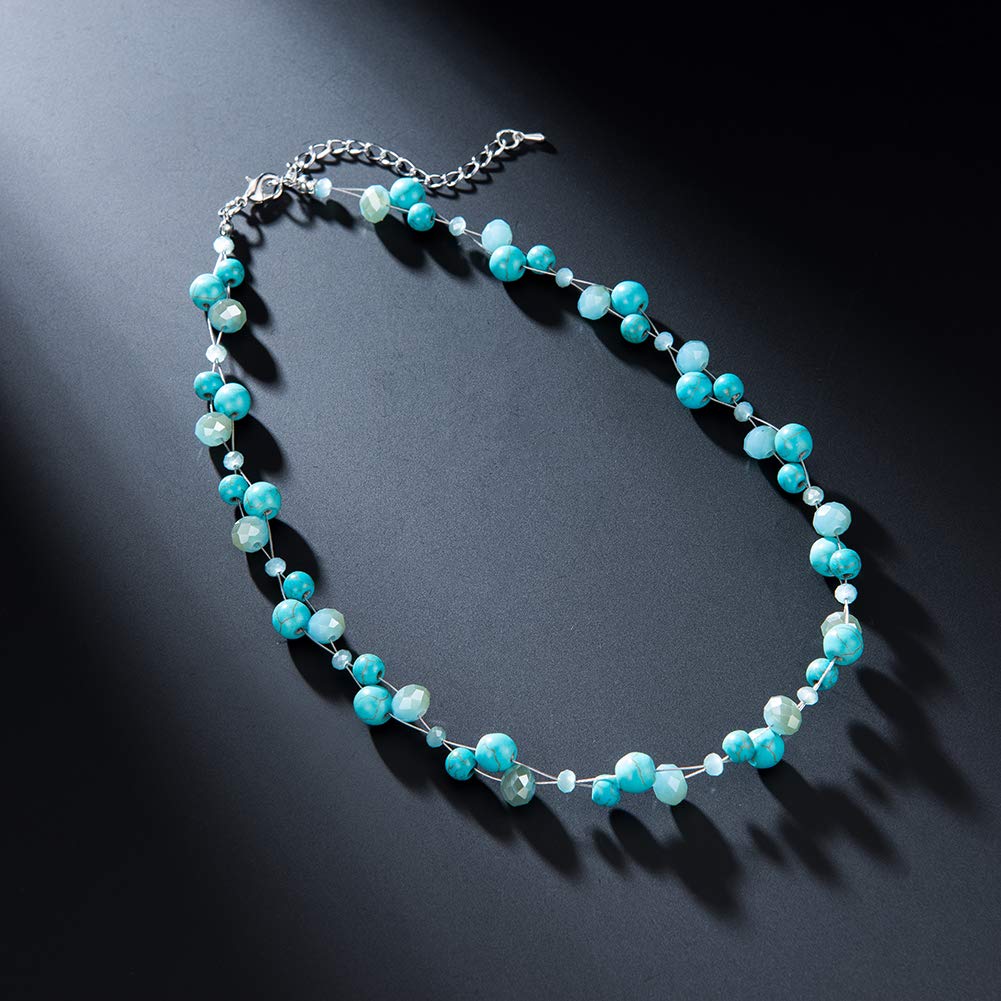 Short Beaded Turquoise Necklace For Women - Fashion Jewelry with Pearl and Crystal Bead, Birthday Gifts For Women (1-Turquoise)